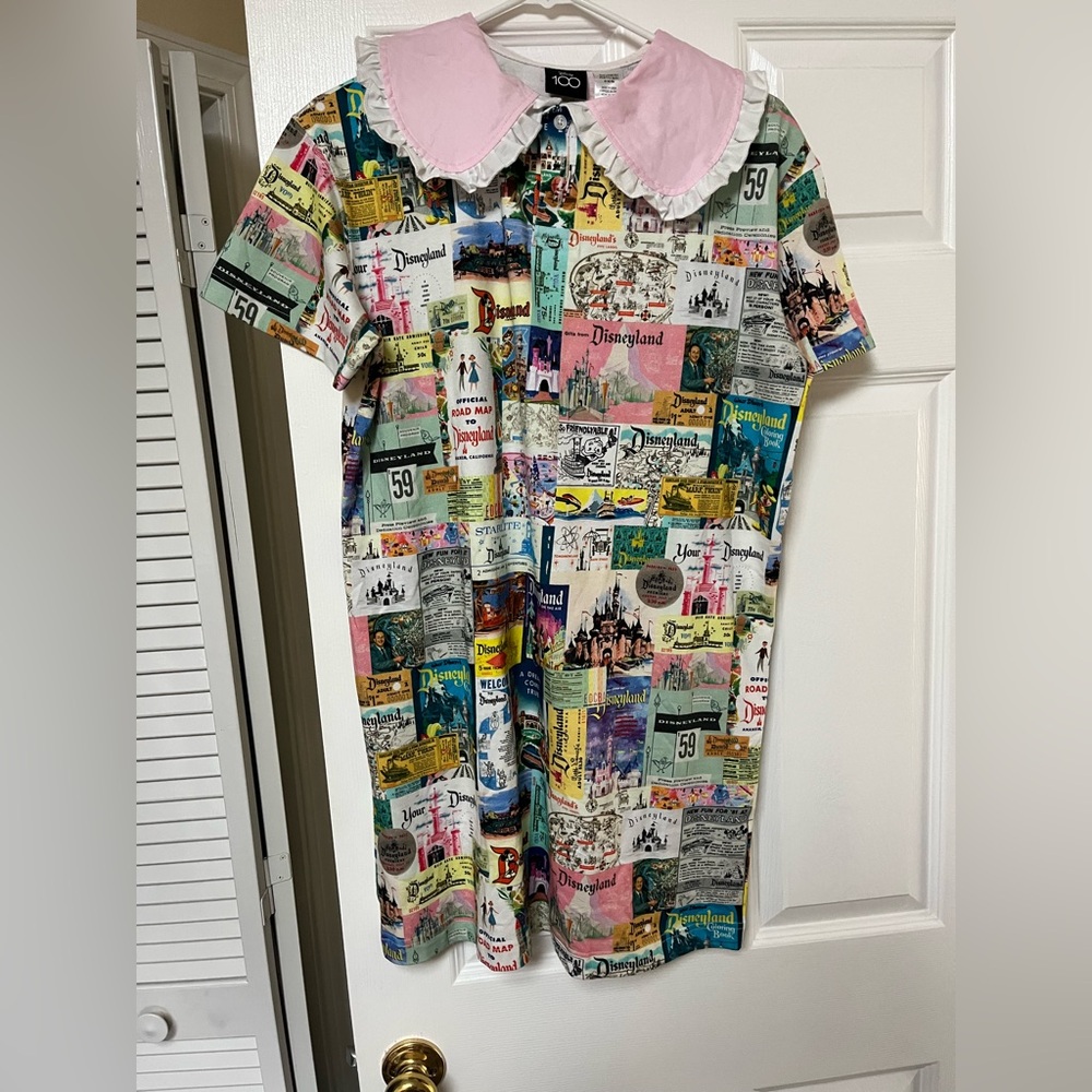 Disney Multicolor Collage Dress with Pink Collar